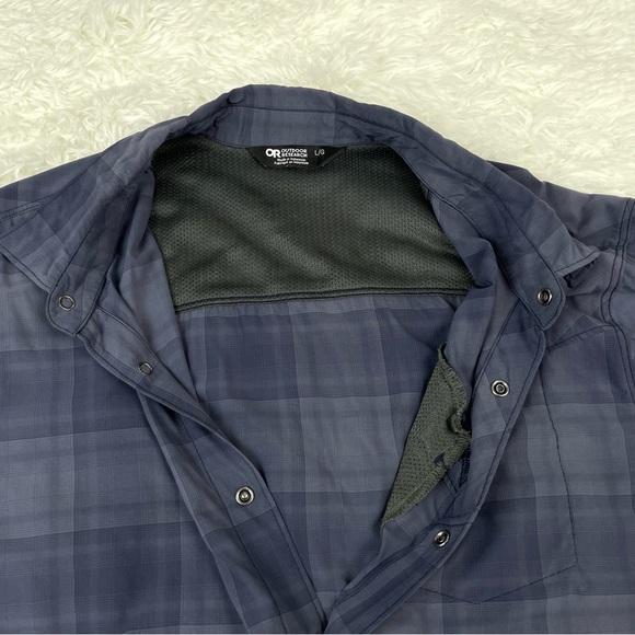 Outdoor Research Blue Grey Plaid Short Sleeve Nylon Button Down Shirt - Picture 8 of 11